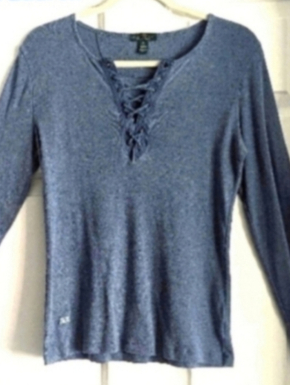 Ralph Lauren Demin Lace-Up Knit Long Sleeve Top - Blue By